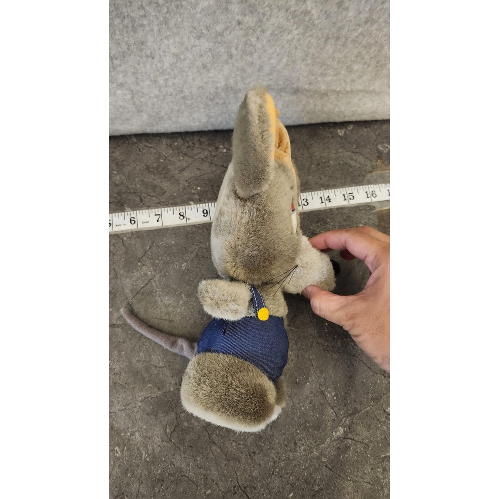 Applause Gray Mouse Plush Stuffed Animal Toy Denim Overalls Hat Big Ears Cute‎ - Picture 3 of 11